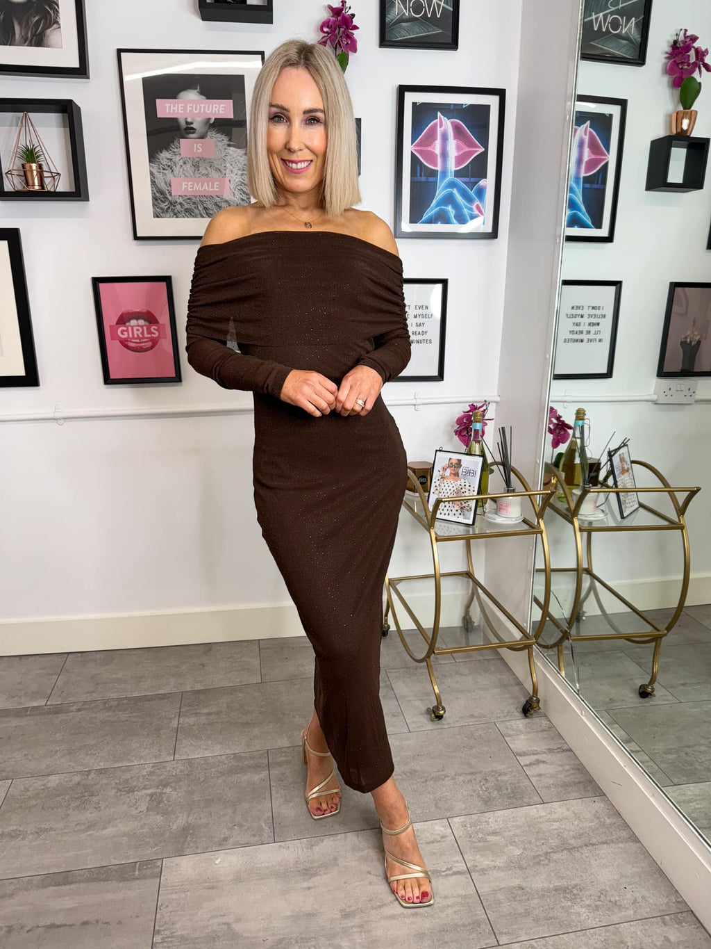 Livi Bardot Dress - Chocolate