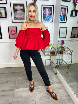 Lena Puff Sleeve Top - Red