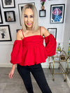 Lena Puff Sleeve Top - Red