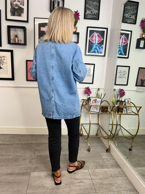 Isha Single Breasted Denim Blazer - Blue