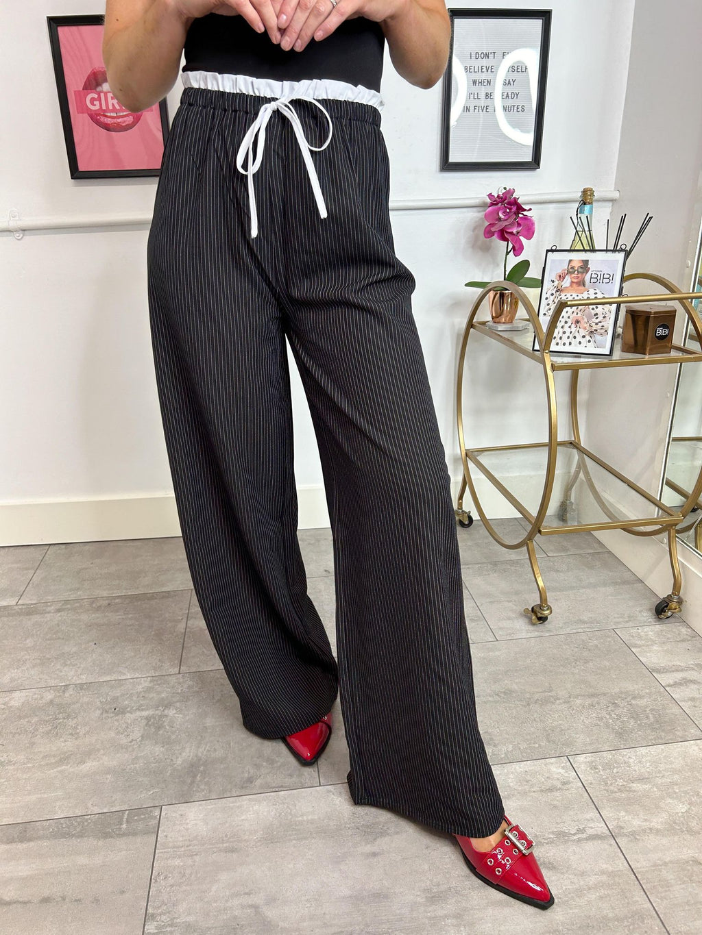 Lou Pinstriped Trousers - Black