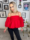 Lena Puff Sleeve Top - Red