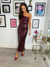 Ramona Wine Sequin One Shoulder Maxi Dress