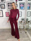 Indie Sequin Flare Trouser - Burgundy