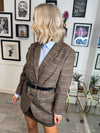 Jeni Hertiage Check Longline Blazer - Brown