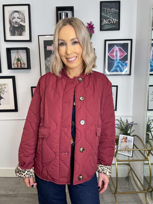 Cali Leopard Quilted Jacket - Burgundy