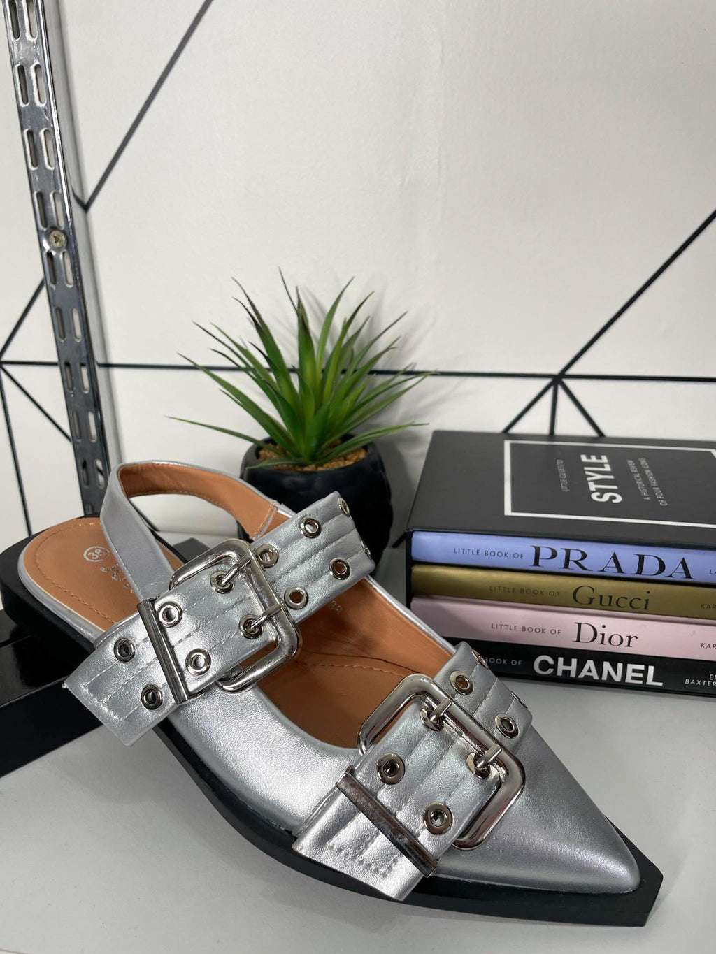 Zia Double Buckle Slingbacks - Silver