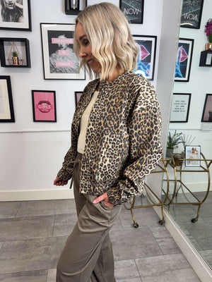 Salume Bomber Denim Jacket - Leopard