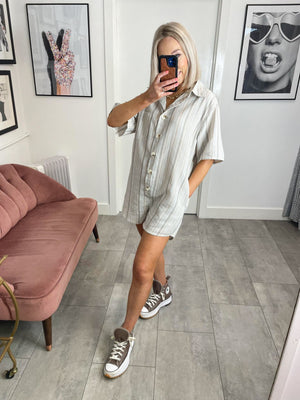 Boho Striped Shirt Playsuit - Beige