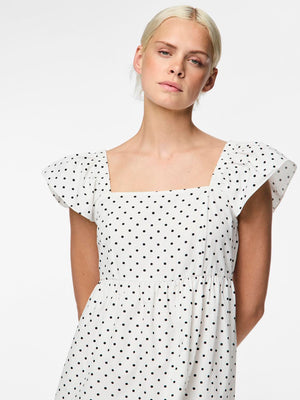 Square neckline - Frilled cap sleeves - Gathered cutline - Elasticated smocked panel at back - Unlined - Regular fit