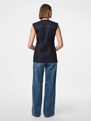 Nua Fitted Denim Waistcoat - Indigo