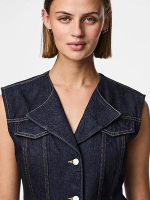 Nua Fitted Denim Waistcoat - Indigo