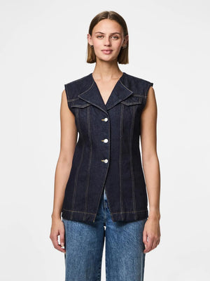 Nua Fitted Denim Waistcoat - Indigo