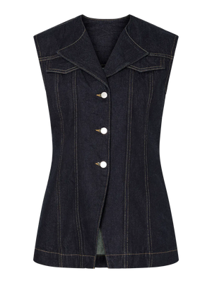 Nua Fitted Denim Waistcoat - Indigo