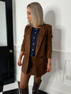 Della Double Breasted Suede Blazer - Brown