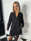 Teri V-Neck Collared Dress - Black Washed