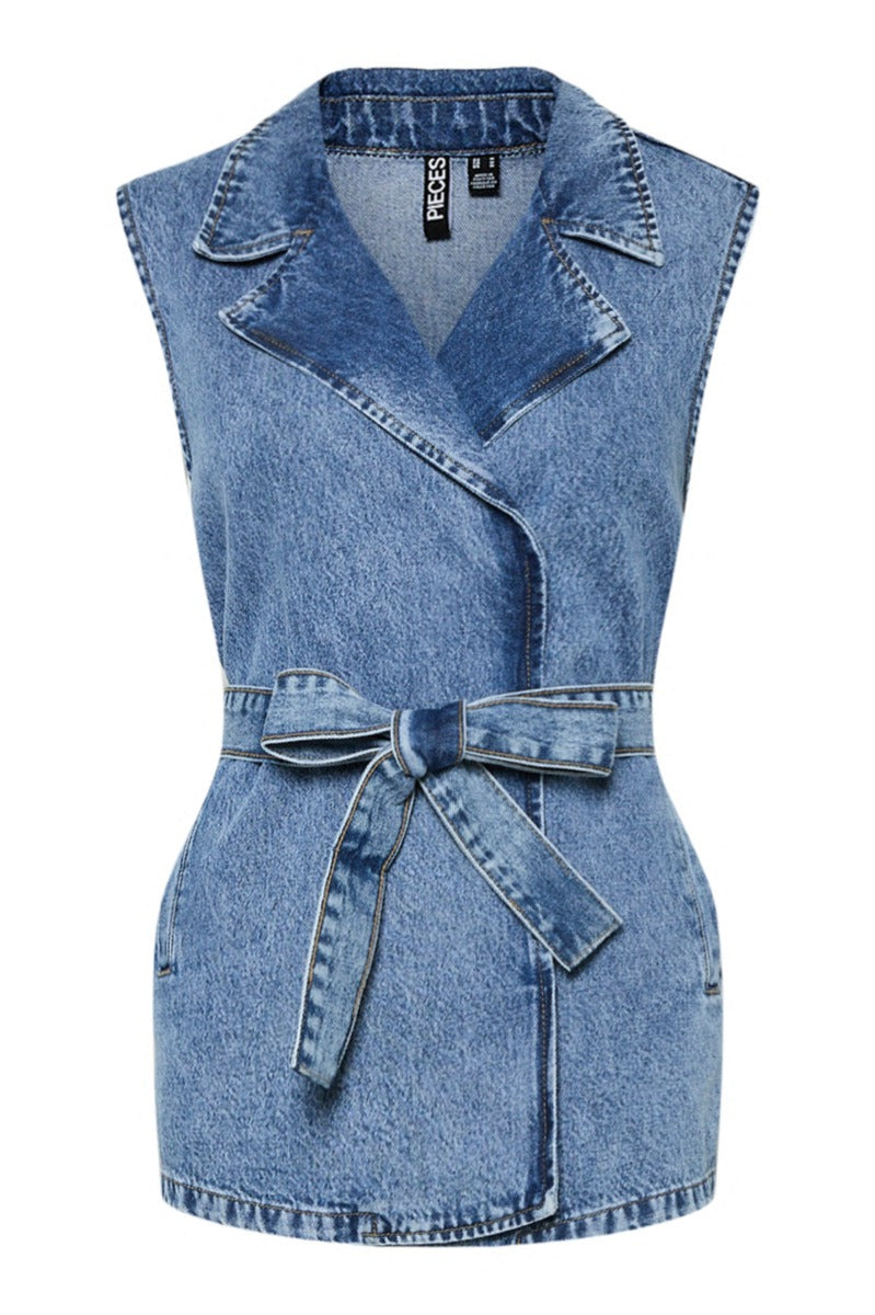 Sabine Long Tie Waistcoat - Denim